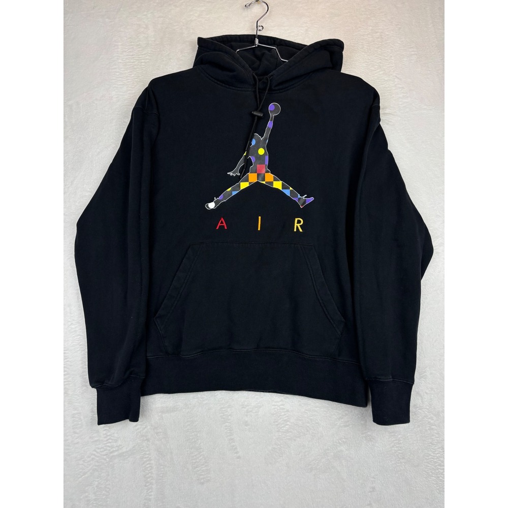 Y2K Air Jordan Black Jumpman Multi Color Graphic Fleece Hoodie Medium CD-11